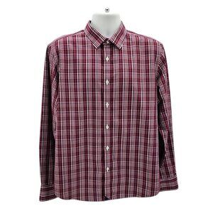 Untuckit Mens Large Shirt Chevalier Wrinkle Free Plaid Maroon Button Long Sleeve